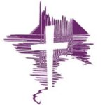 outline of a white cross with purple lines around it
